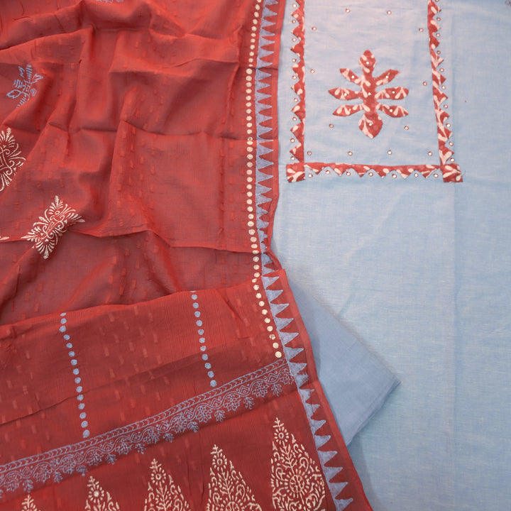 Bansi Fossil Grey Applique with Patra Yoke Cotton Set