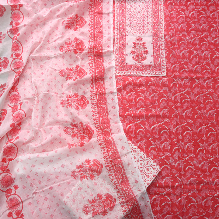 Sobiya Pink Floral Printed with Patra Work Cotton Suti Set