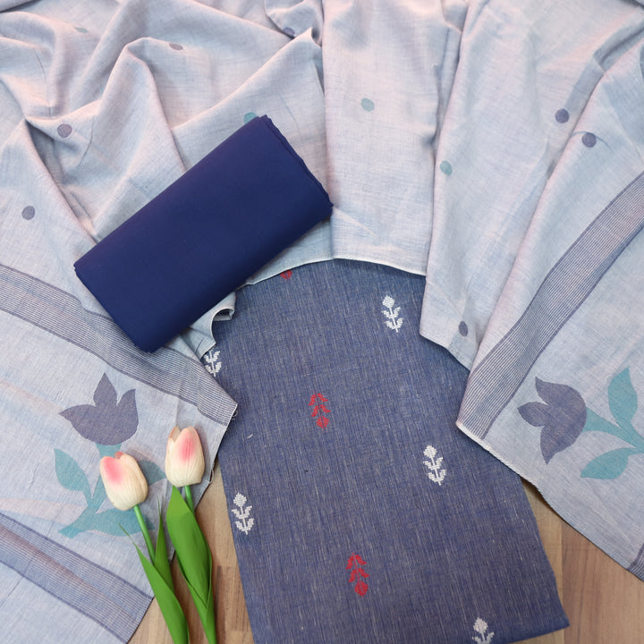Vandana Denim Blue Dual Tone Weaved South Cotton Set