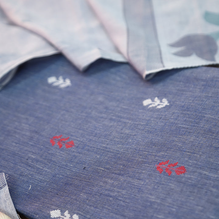 Vandana Denim Blue Dual Tone Weaved South Cotton Set