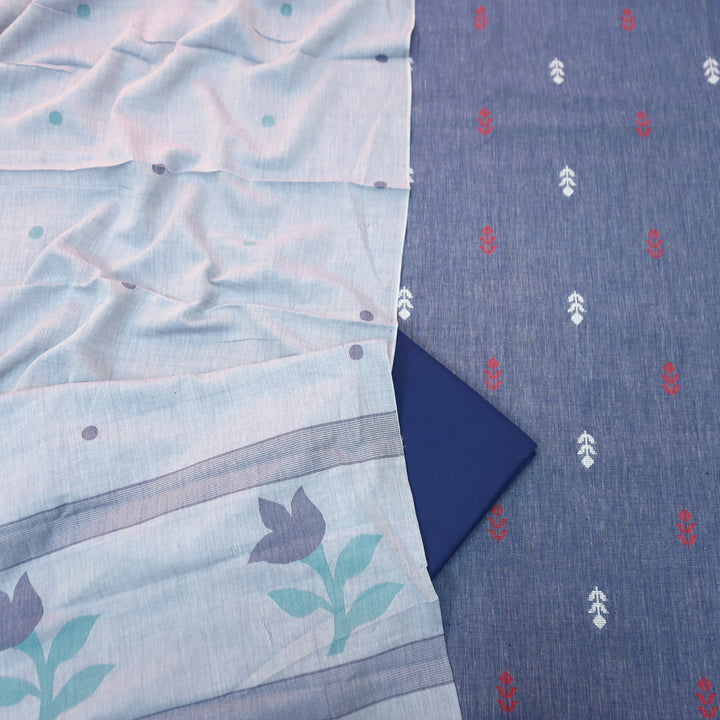 Vandana Denim Blue Dual Tone Weaved South Cotton Set
