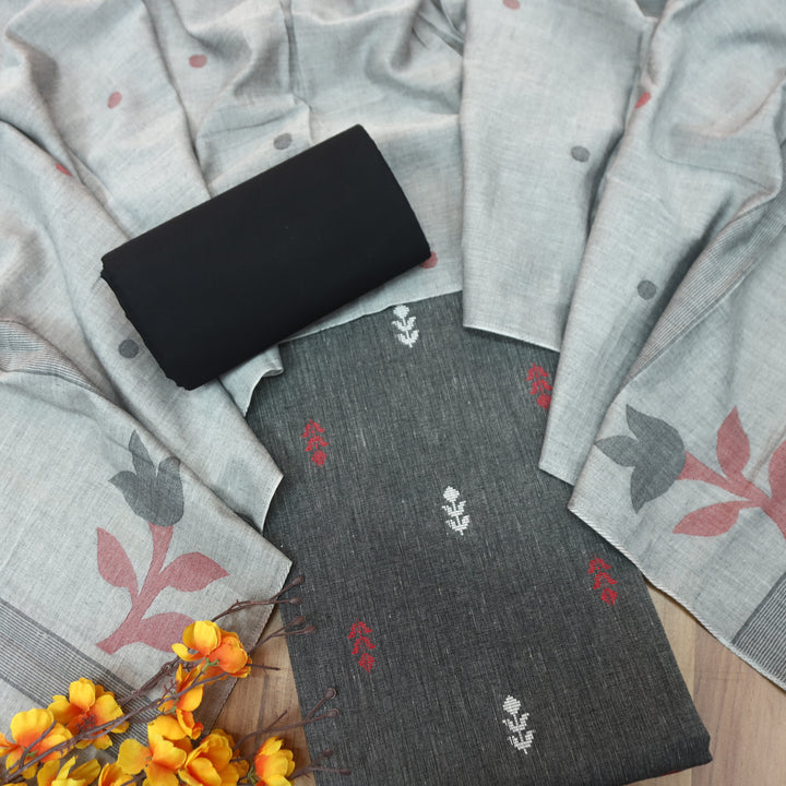 Vandana Faded Black Dual Tone Weaved South Cotton Set