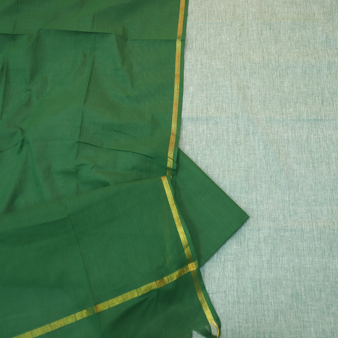 Subhranti Grasshopper Green with Temple Hem South Cotton Suit Set