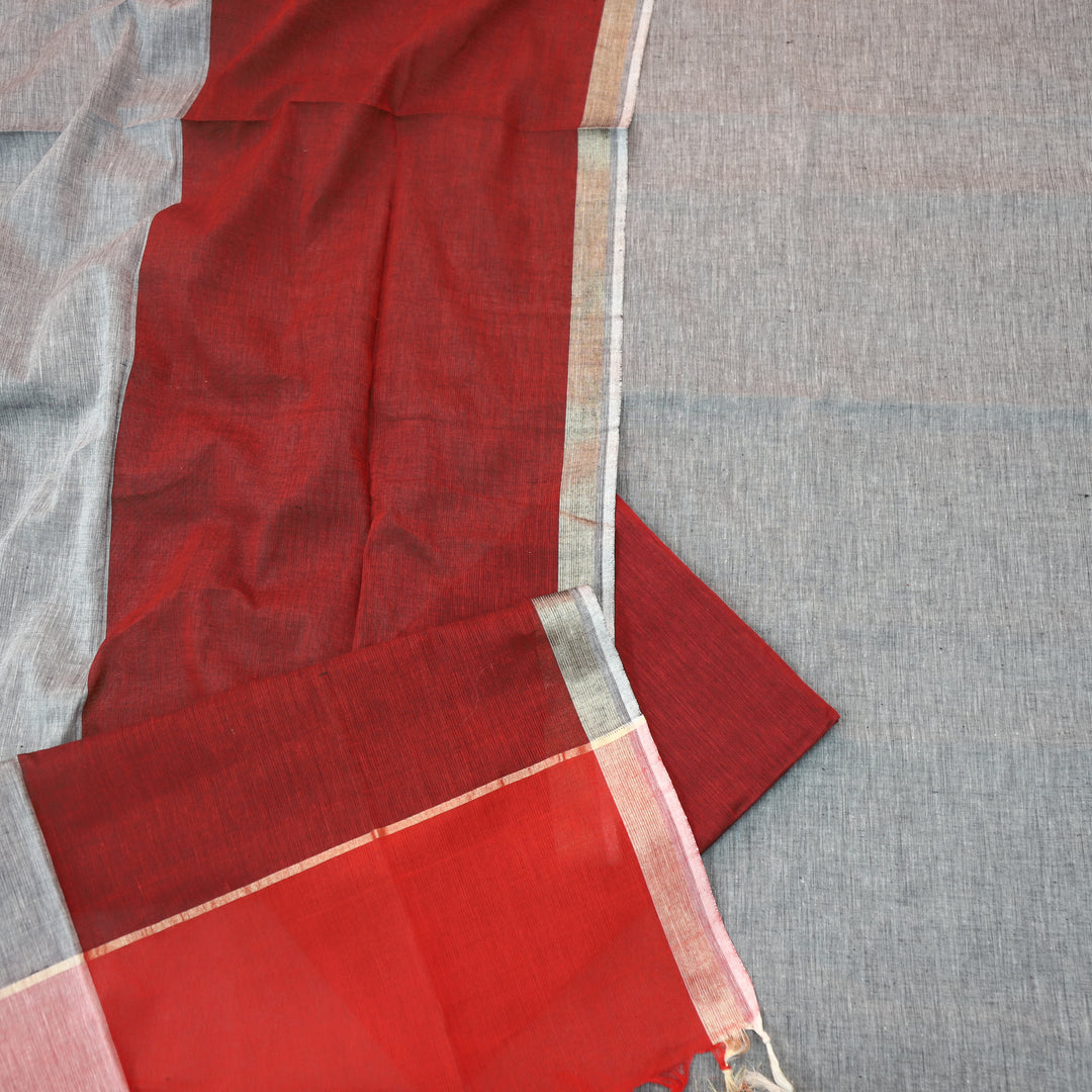 Subhranti Slate Grey with Temple Hem South Cotton Suit Set