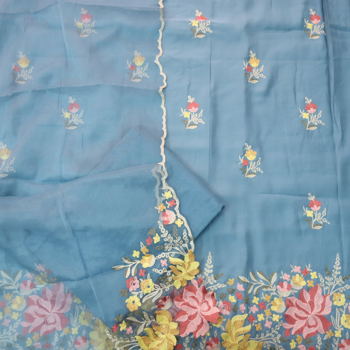 Rivva Sapphire Blue with Kashida Embriodered Hem Modal Suit Set