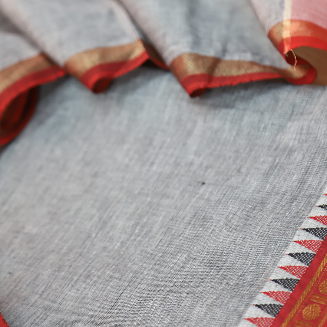 Subhranti Slate Grey with Temple Hem South Cotton Suit Set