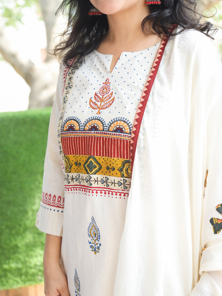 Nancy Shell White Embroidered 3 Piece Set