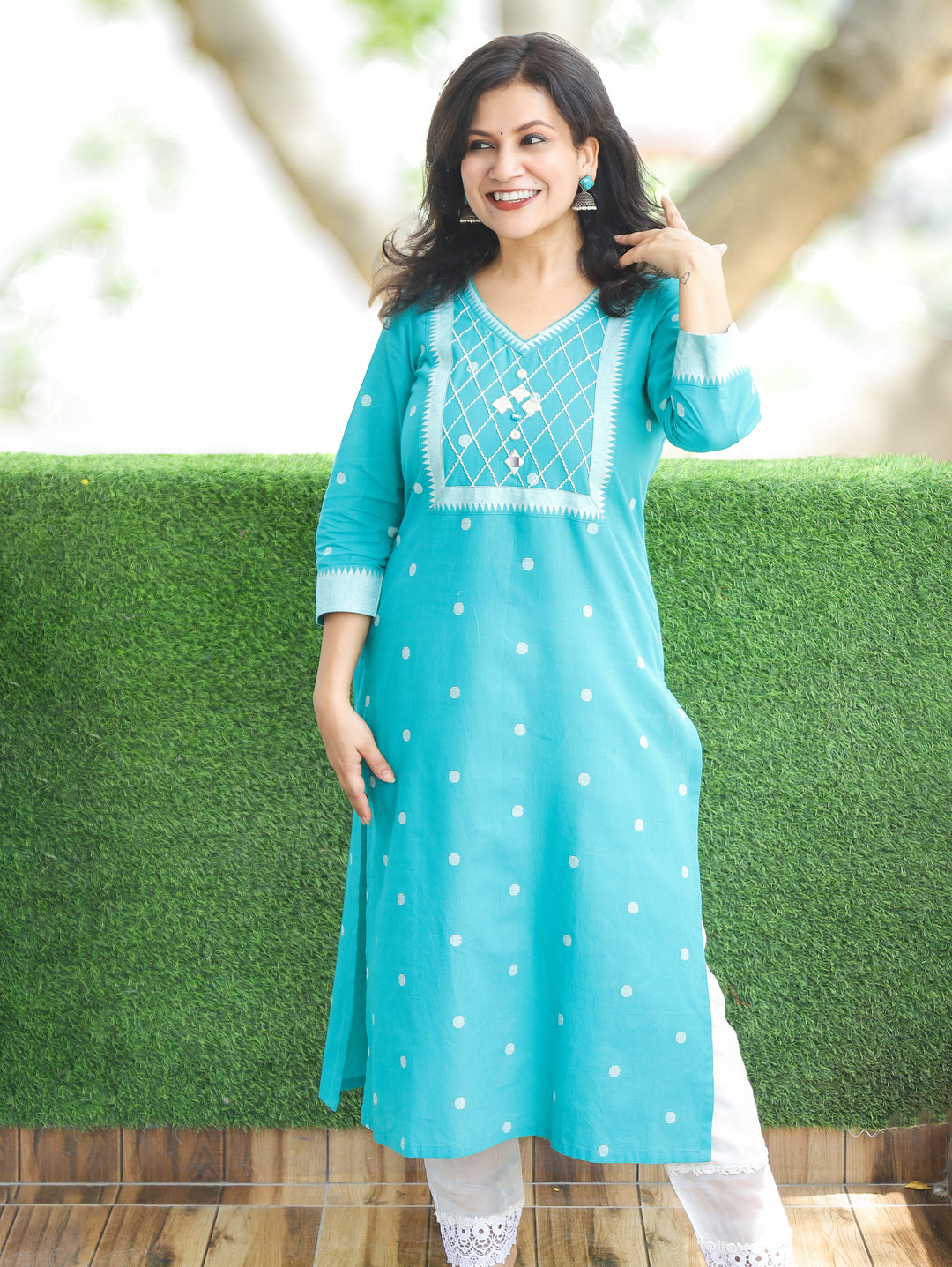Arupriya Aqua Hand Woven South Cotton Kurti