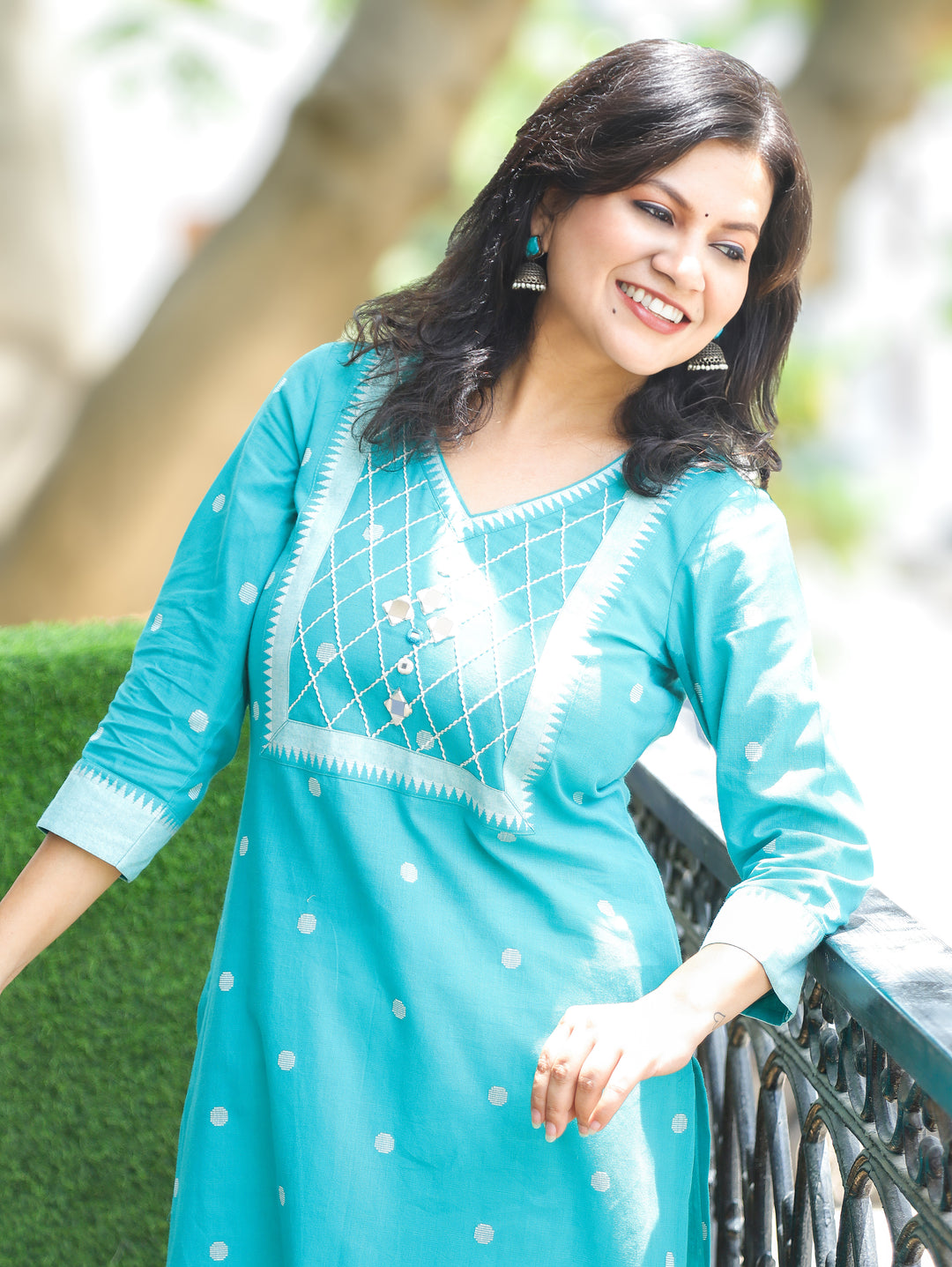 Arupriya Aqua Hand Woven South Cotton Kurti