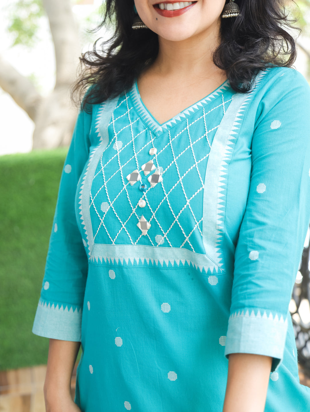 Arupriya Aqua Hand Woven South Cotton Kurti