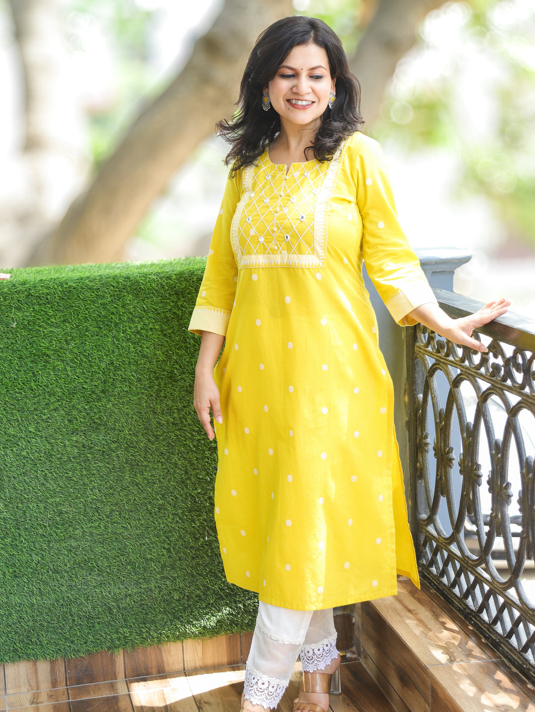 Arupriya Yellow Hand Woven South Cotton Kurti