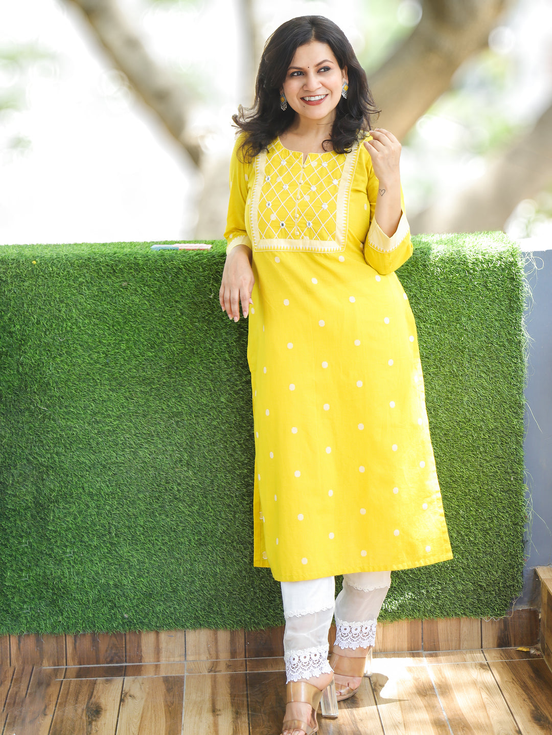 Arupriya Yellow Hand Woven South Cotton Kurti