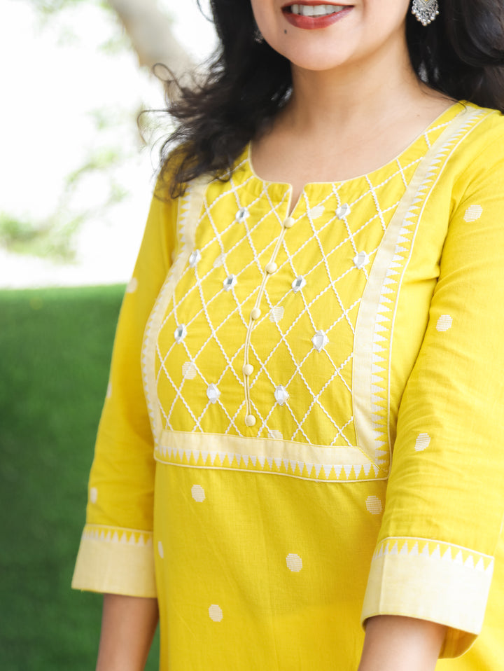 Arupriya Yellow Hand Woven South Cotton Kurti