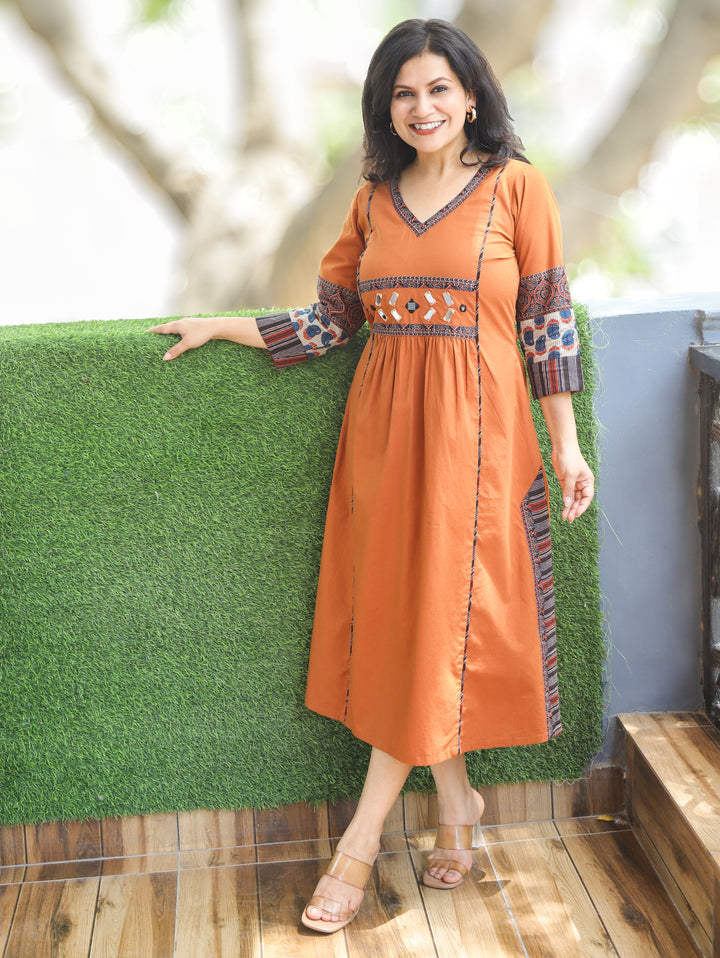 Jyotica Rust Panel Style Cotton Dress