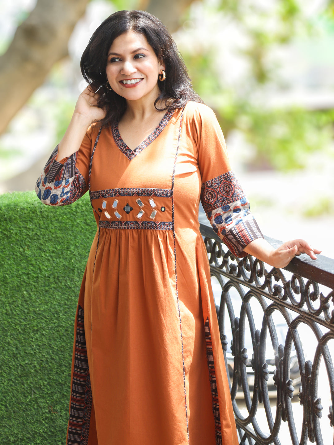 Jyotica Rust Panel Style Cotton Dress