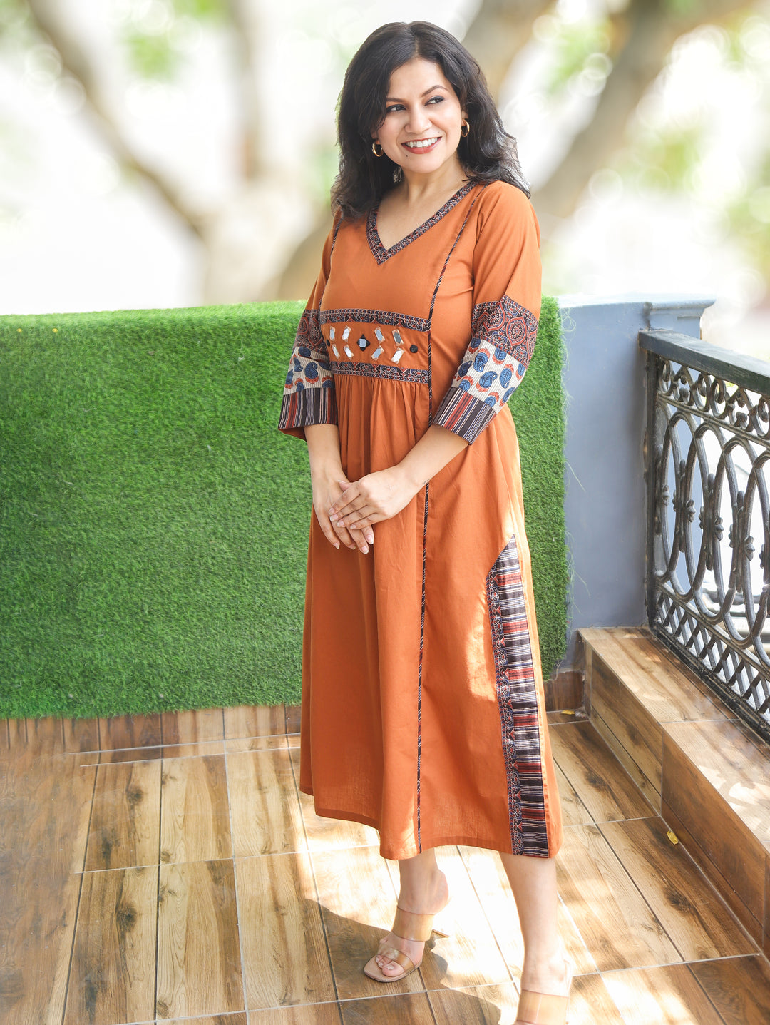 Jyotica Rust Panel Style Cotton Dress