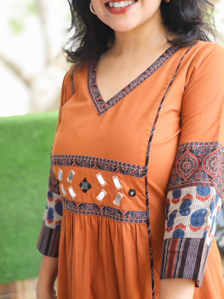 Jyotica Rust Panel Style Cotton Dress