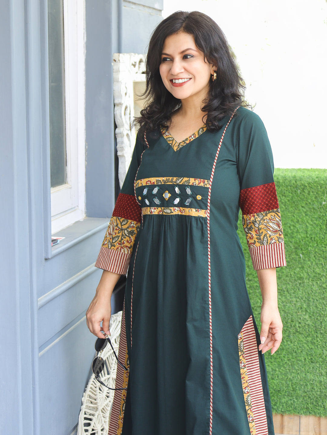 Jyotica Green Panel Style Cotton Dress