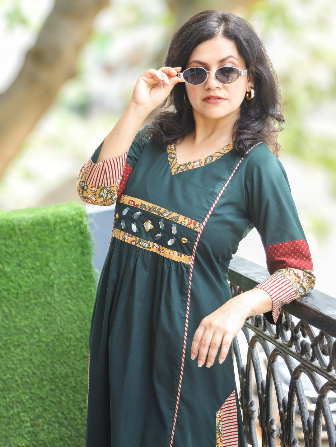 Jyotica Green Panel Style Cotton Dress
