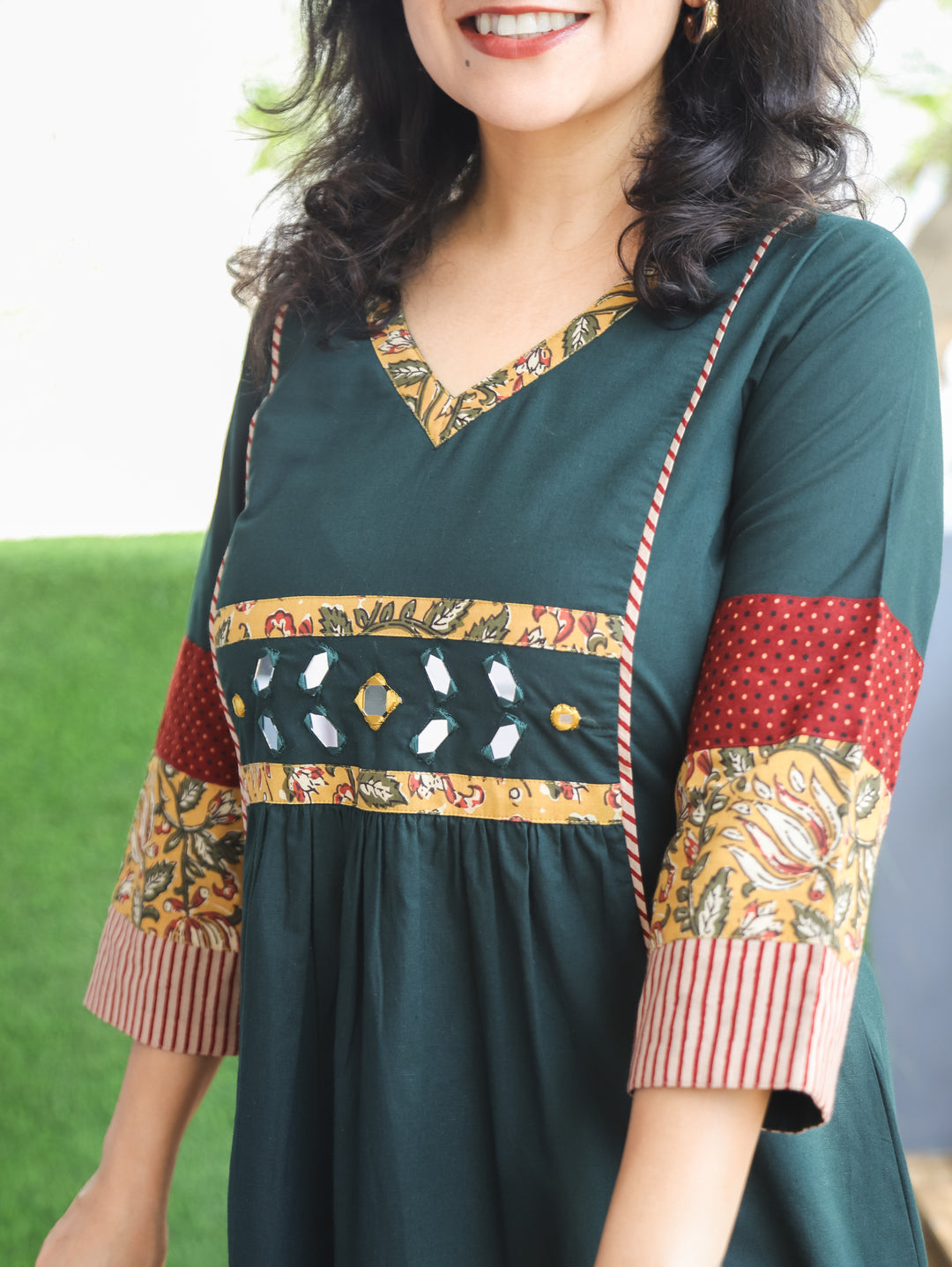 Jyotica Green Panel Style Cotton Dress