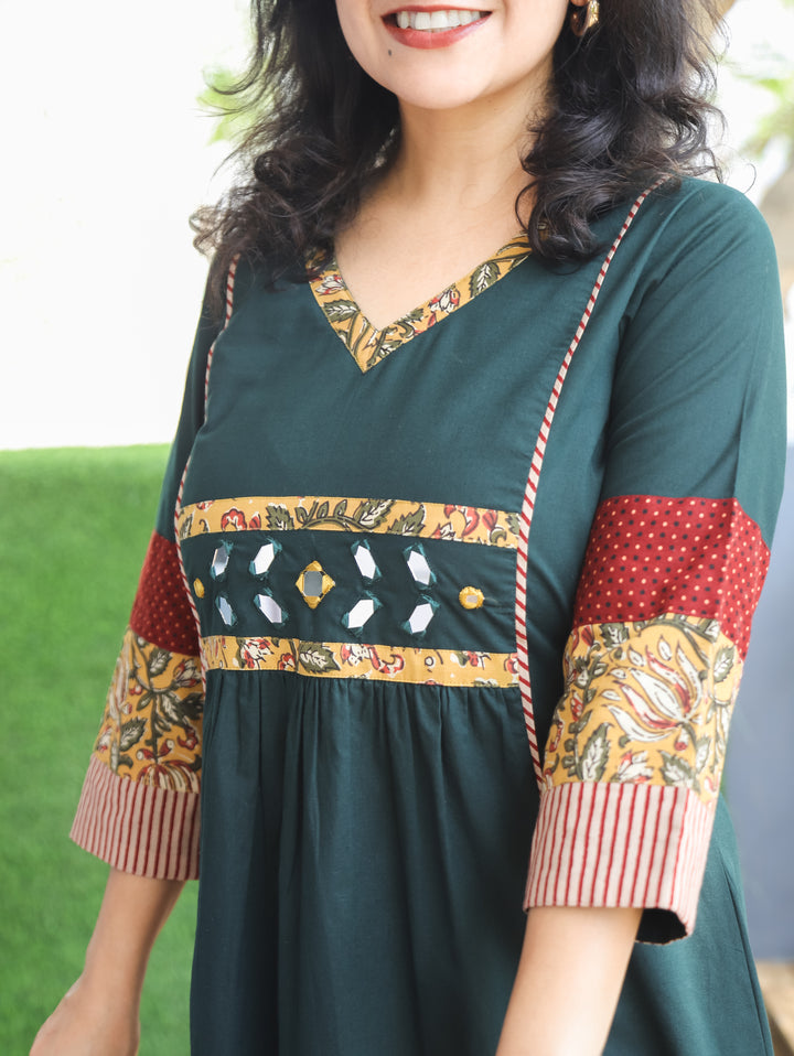 Jyotica Green Panel Style Cotton Dress