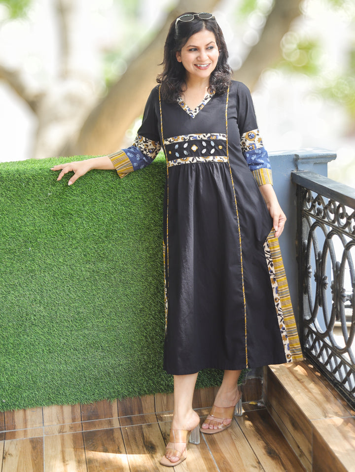 Jyotica Black Panel Style Cotton Dress