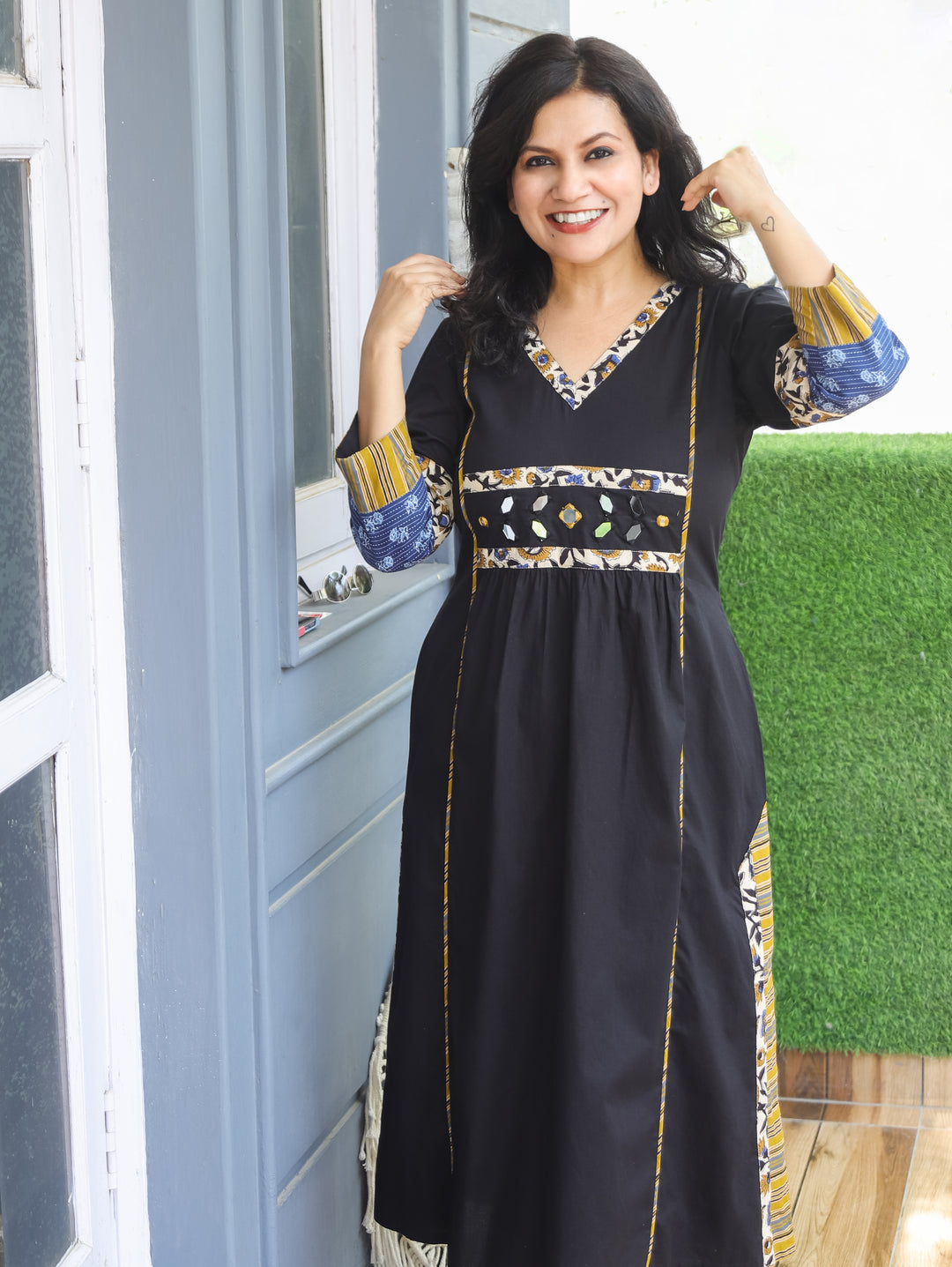 Jyotica Black Panel Style Cotton Dress