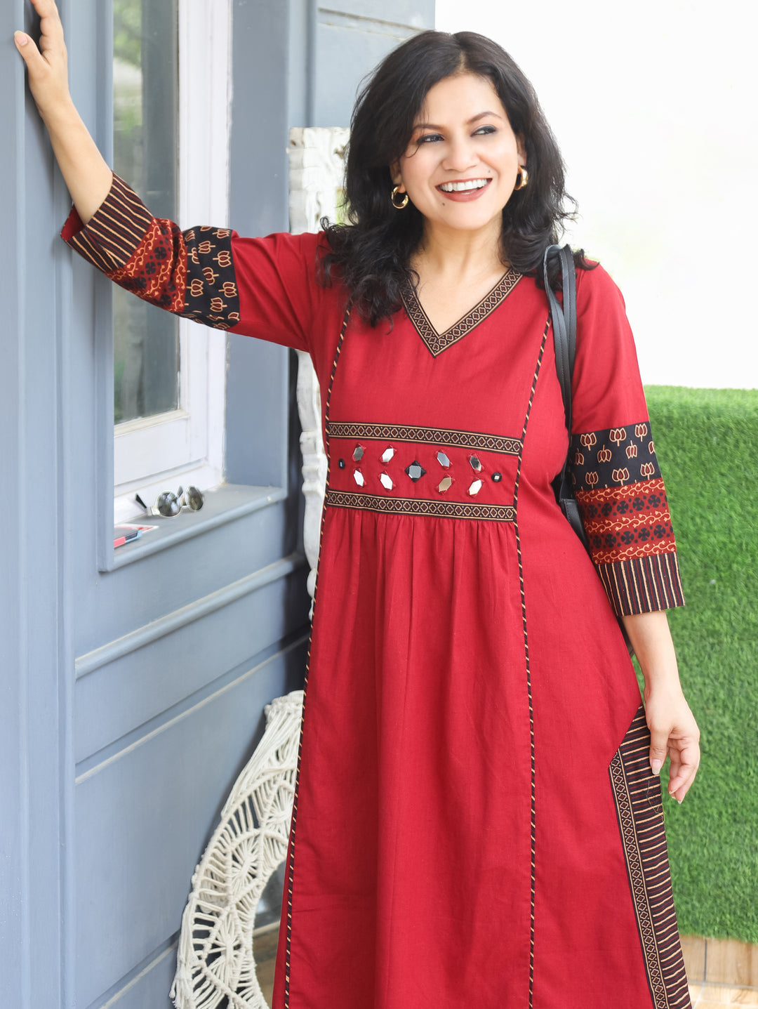 Jyotica Red Panel Style Cotton Dress