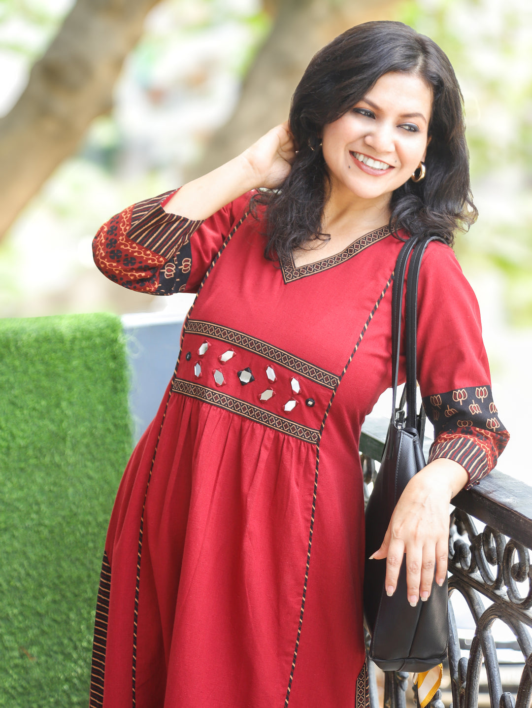 Jyotica Red Panel Style Cotton Dress