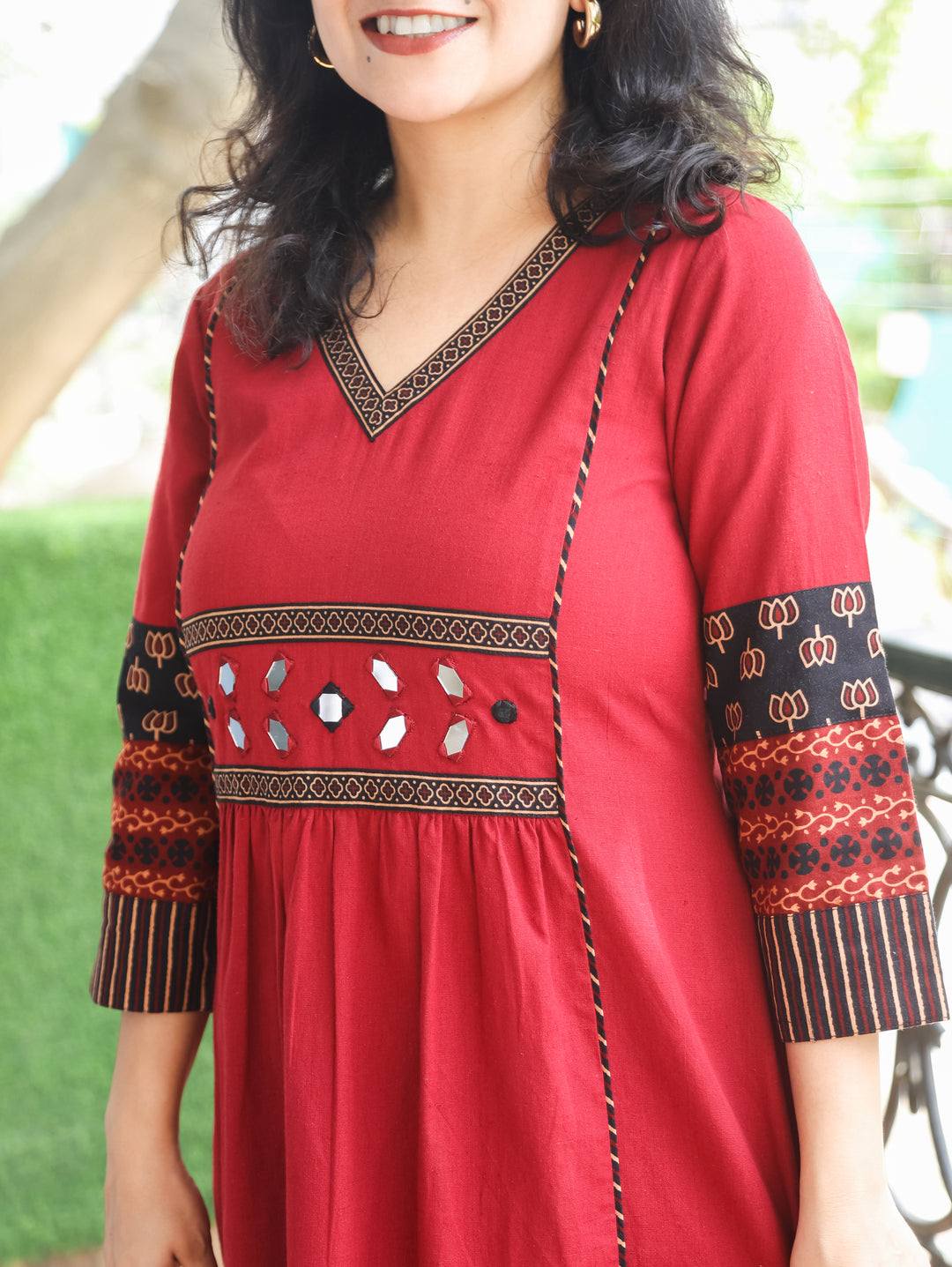 Jyotica Red Panel Style Cotton Dress