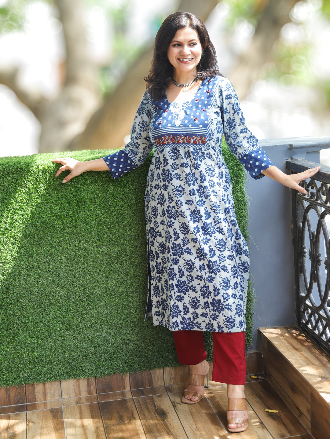 Mahi Iced Blue Embroidered Dabu Cotton Kurti