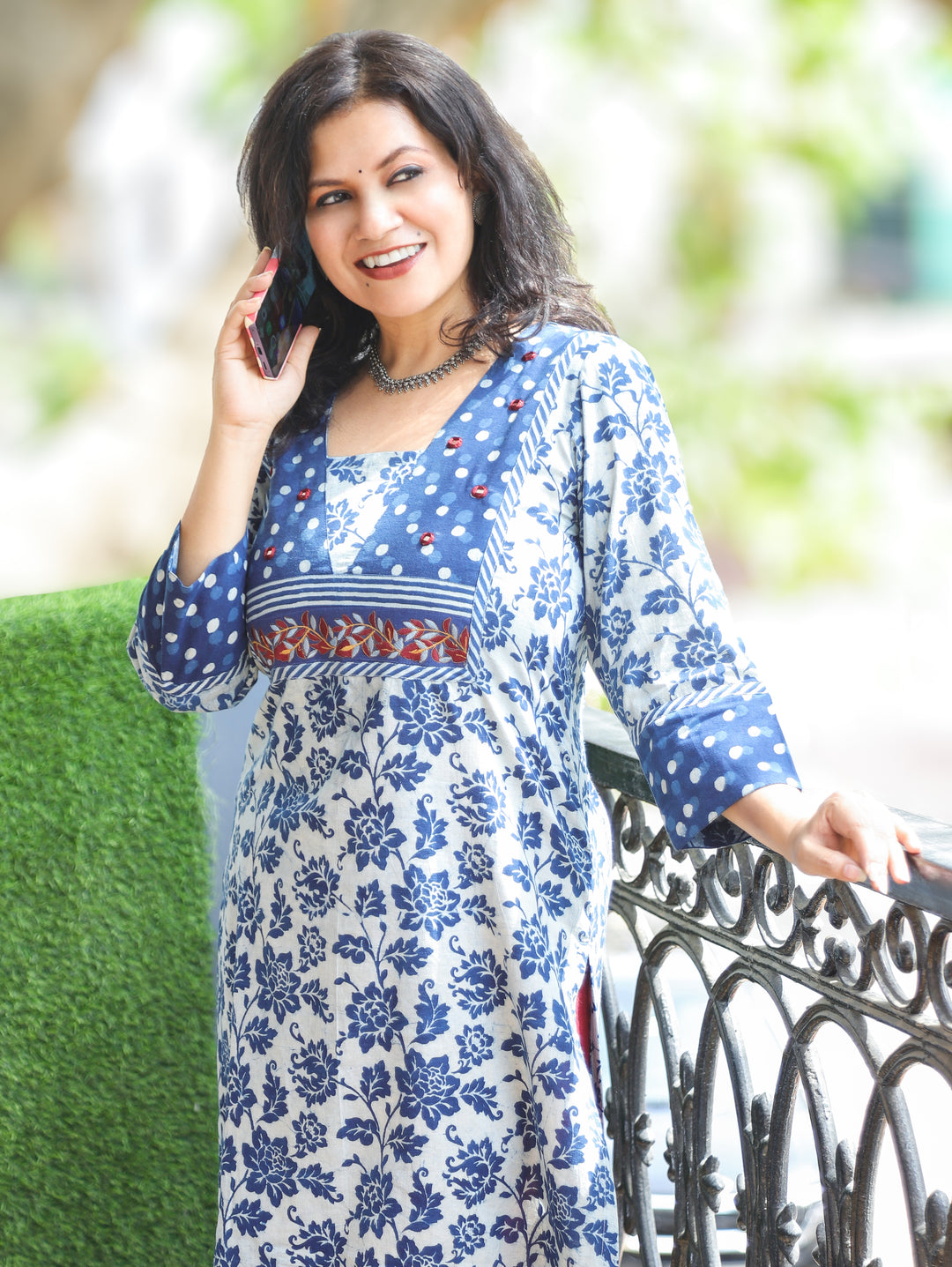 Mahi Iced Blue Embroidered Dabu Cotton Kurti