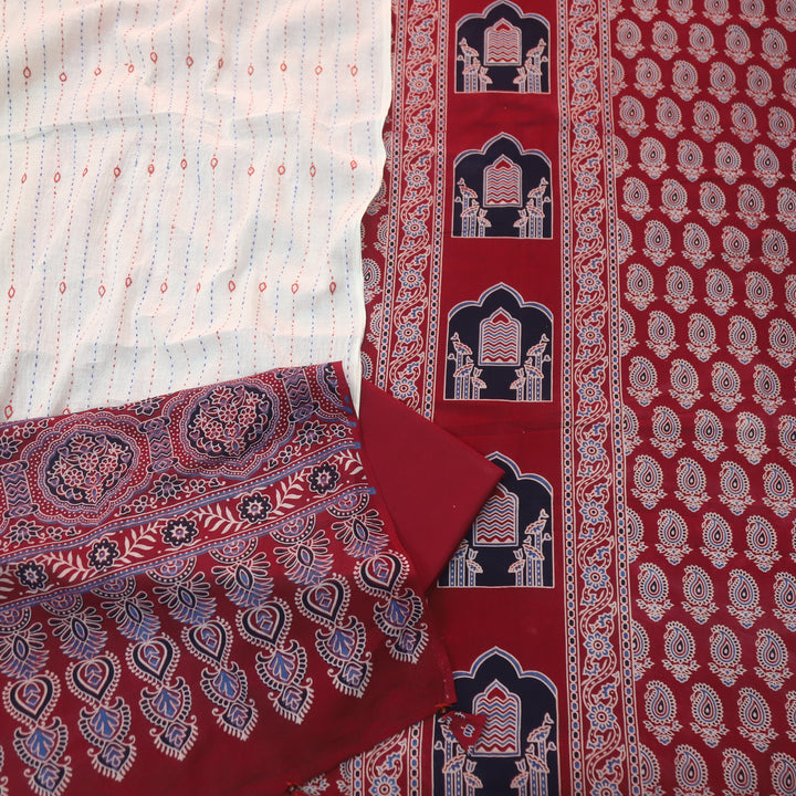 Kakaswi Cherry Red All Over Ajrak Printed Cotton Suit Set-D1
