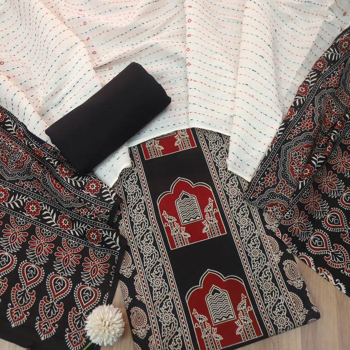 Kakaswi Midnight Black All Over Ajrak Printed Cotton Suit Set-D1