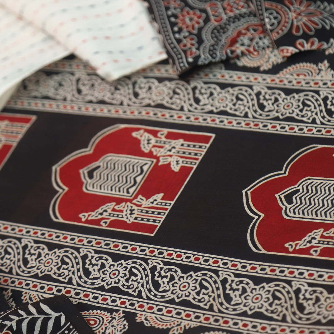 Kakaswi Midnight Black All Over Ajrak Printed Cotton Suit Set-D1