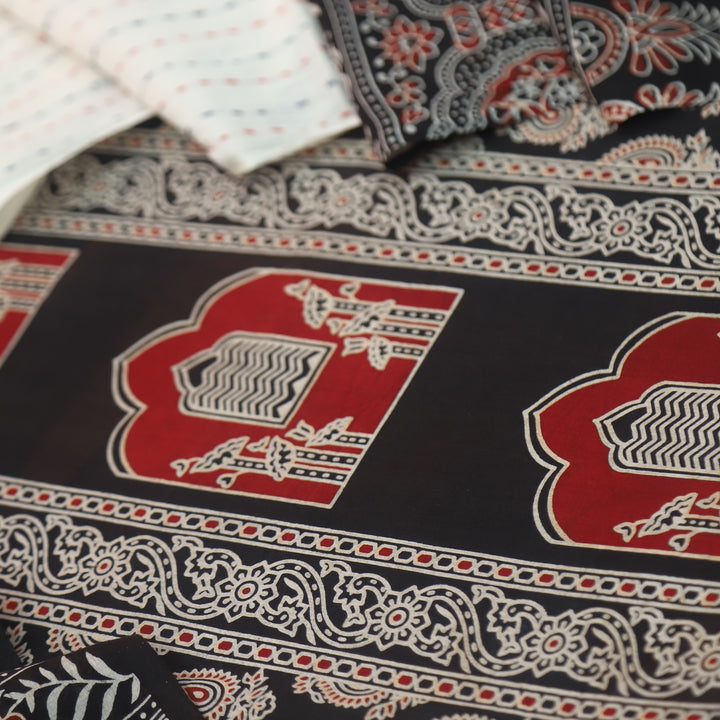 Kakaswi Midnight Black All Over Ajrak Printed Cotton Suit Set-D1