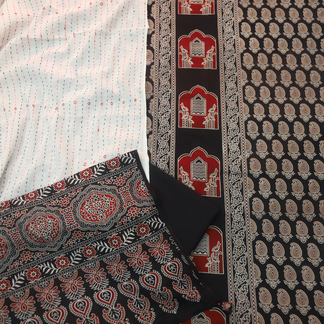 Kakaswi Midnight Black All Over Ajrak Printed Cotton Suit Set-D1