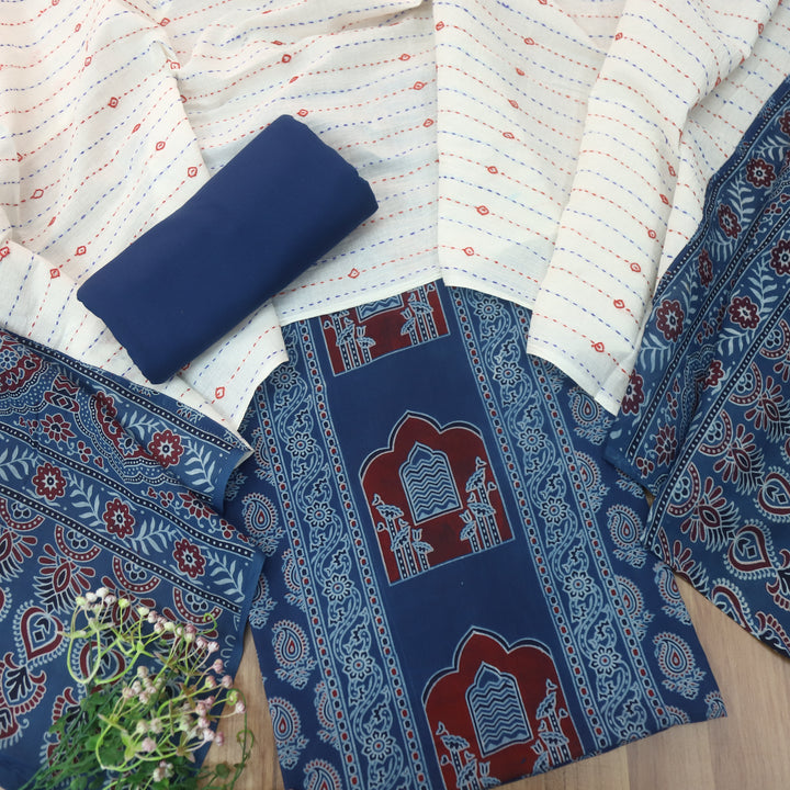 Kakaswi Sapphire Blue All Over Ajrak Printed Cotton Suit Set D1