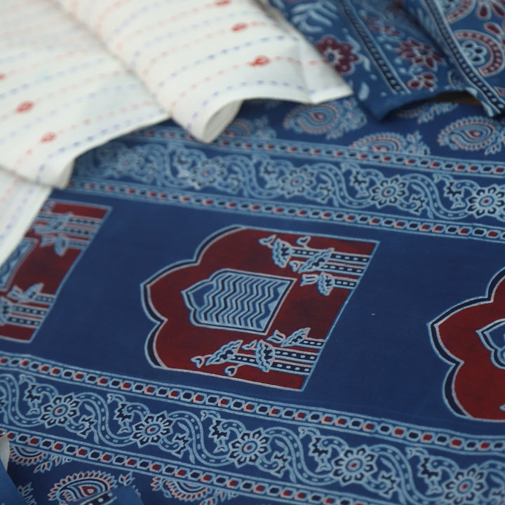 Kakaswi Sapphire Blue All Over Ajrak Printed Cotton Suit Set D1