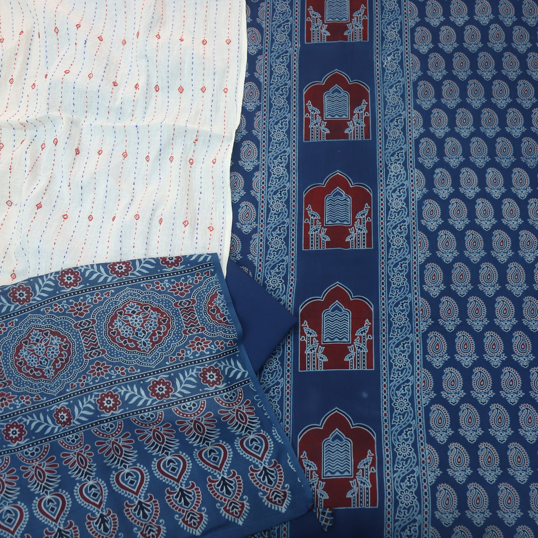 Kakaswi Sapphire Blue All Over Ajrak Printed Cotton Suit Set D1