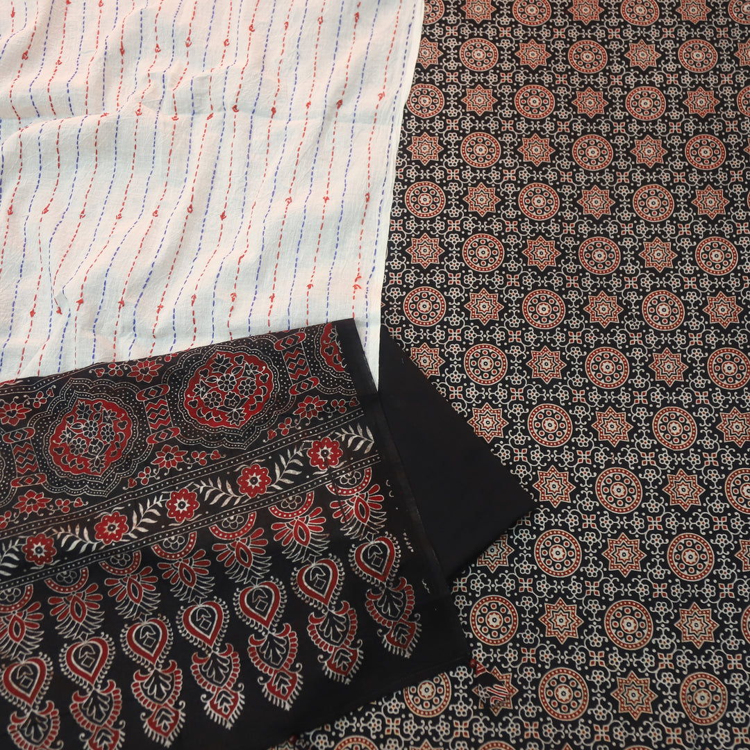 Rooprani Midnight Black All Over Ajrak Printed Cotton Suit Set D2