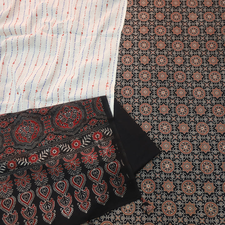 Rooprani Midnight Black All Over Ajrak Printed Cotton Suit Set D2