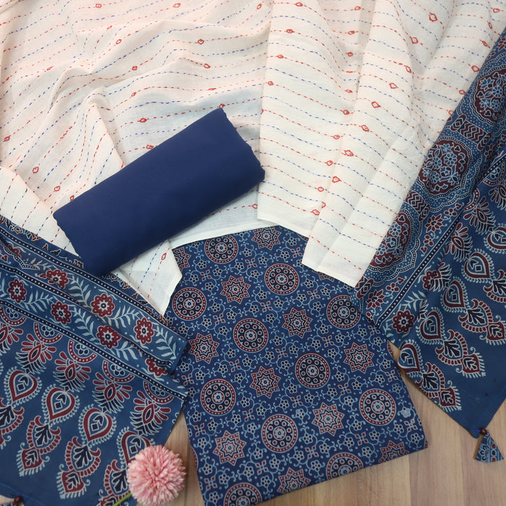 Rooprani Sapphire Blue All Over Ajrak Printed Cotton Suit Set D2