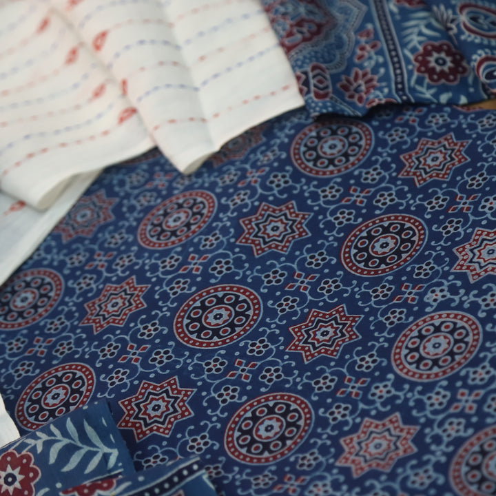 Rooprani Sapphire Blue All Over Ajrak Printed Cotton Suit Set D2