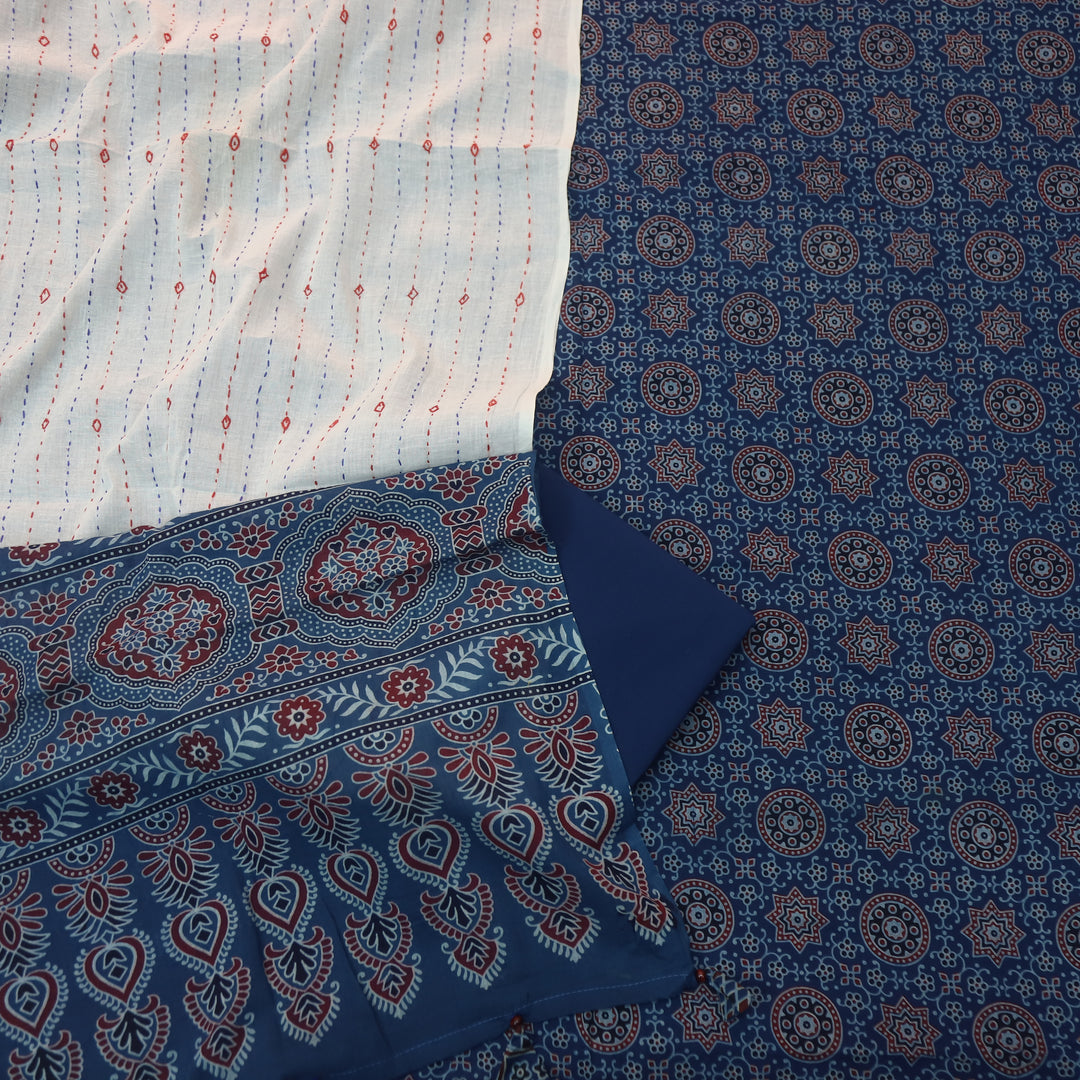 Rooprani Sapphire Blue All Over Ajrak Printed Cotton Suit Set D2