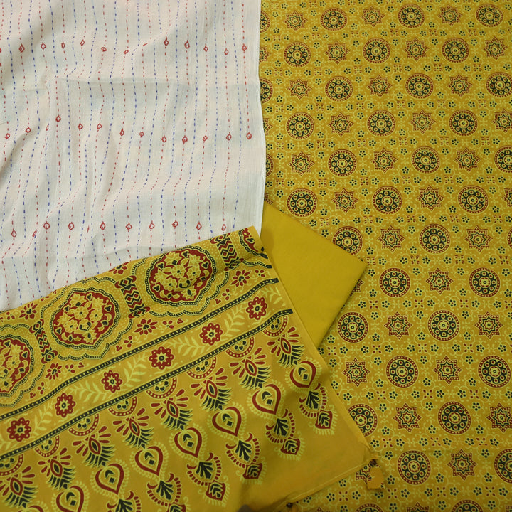 Rooprani Bright Yellow All Over Ajrak Printed Cotton Suit Set-D2