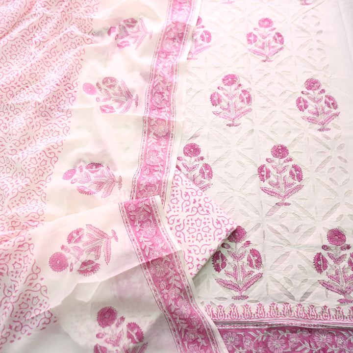 Shabaab Off White with Purple Block Print Applique Cotton Set