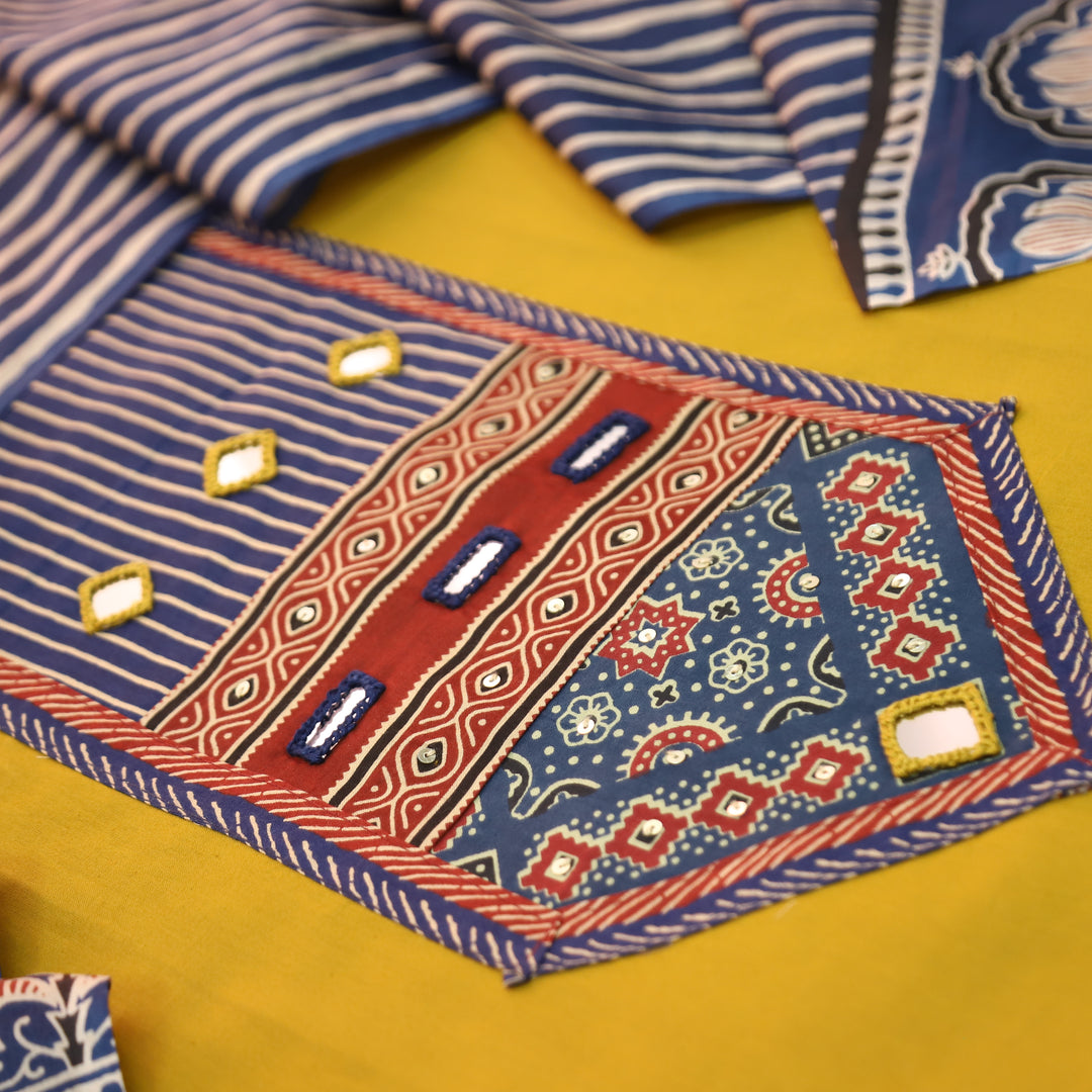 Roopsidhi Beetle Yellow Mirror With Printed Yoke Cotton Set