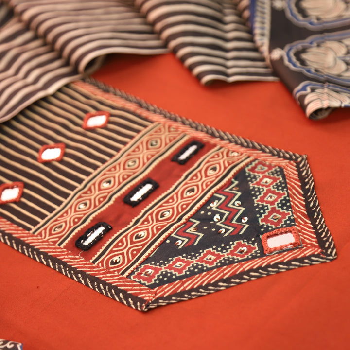 Roopsidhi Apple Red Mirror With Printed Yoke Cotton Set