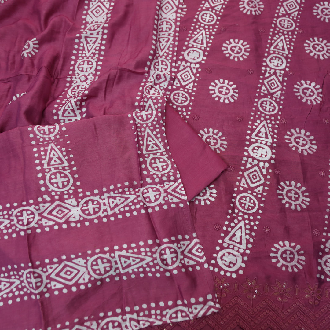 Kranti Blueberry Purple All Over Batik Printed with Lace Work Hem Cotton Suit Set